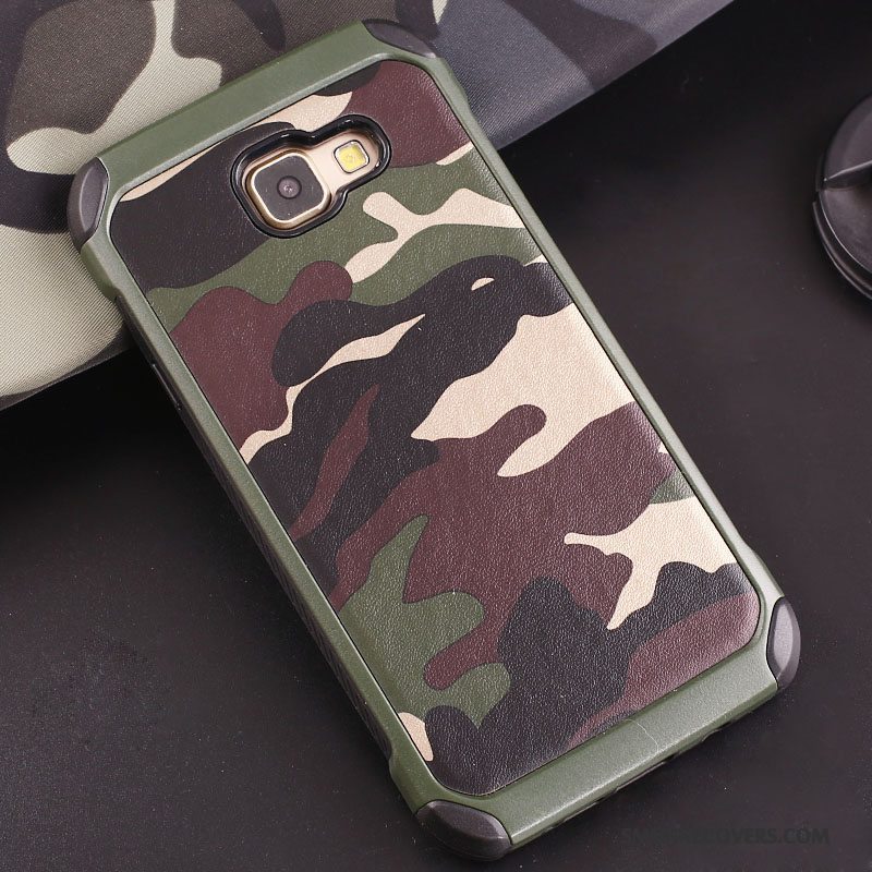 Etui Samsung Galaxy A7 2016 Silikone Grøn Camouflage, Cover Samsung Galaxy A7 2016 Support Ring Telefon