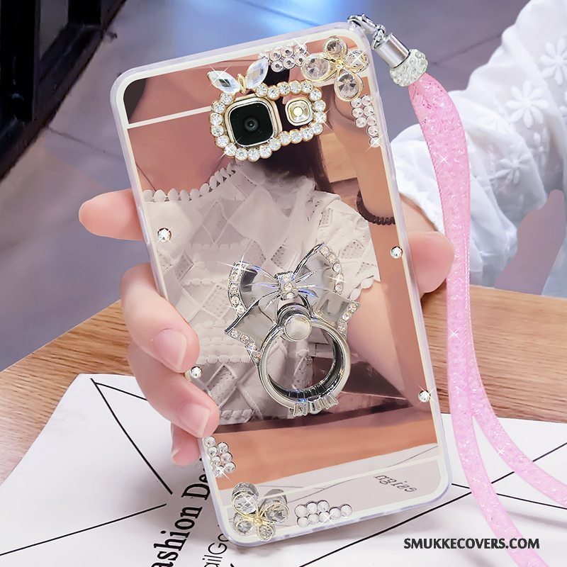 Etui Samsung Galaxy A7 2017 Strass Hængende Ornamenter Spejl, Cover Samsung Galaxy A7 2017 Support Telefonguld