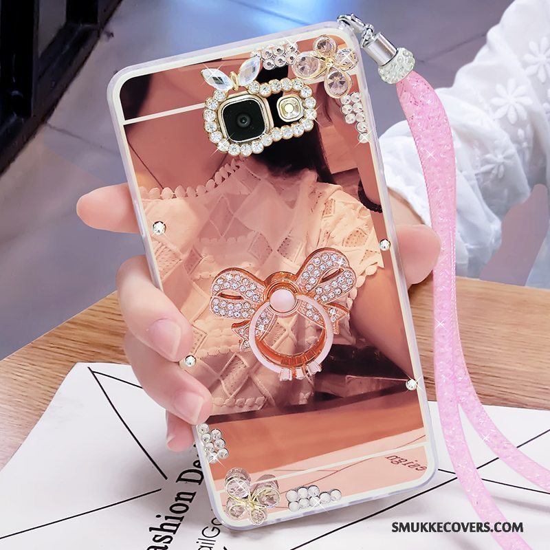 Etui Samsung Galaxy A7 2017 Strass Hængende Ornamenter Spejl, Cover Samsung Galaxy A7 2017 Support Telefonguld