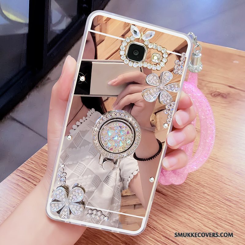 Etui Samsung Galaxy A7 2017 Strass Hængende Ornamenter Spejl, Cover Samsung Galaxy A7 2017 Support Telefonguld