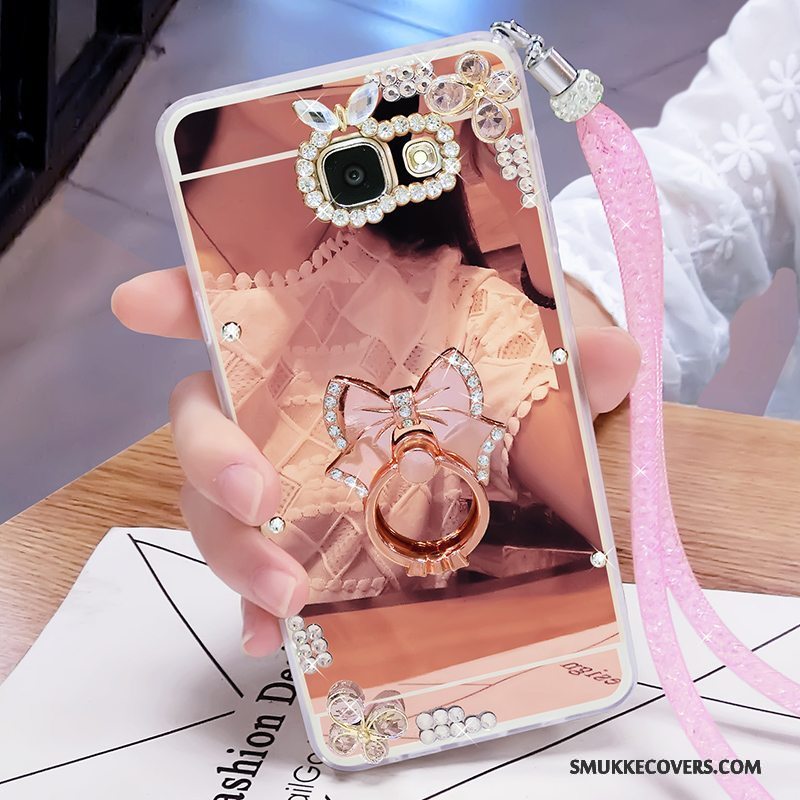 Etui Samsung Galaxy A7 2017 Strass Hængende Ornamenter Spejl, Cover Samsung Galaxy A7 2017 Support Telefonguld