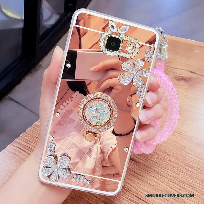 Etui Samsung Galaxy A7 2017 Strass Hængende Ornamenter Spejl, Cover Samsung Galaxy A7 2017 Support Telefonguld