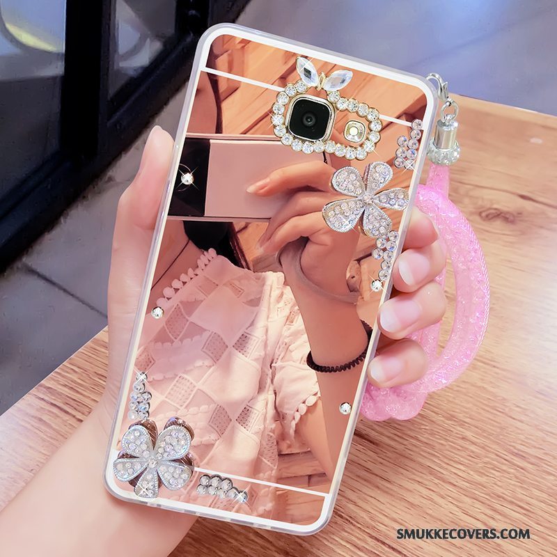 Etui Samsung Galaxy A7 2017 Strass Hængende Ornamenter Spejl, Cover Samsung Galaxy A7 2017 Support Telefonguld