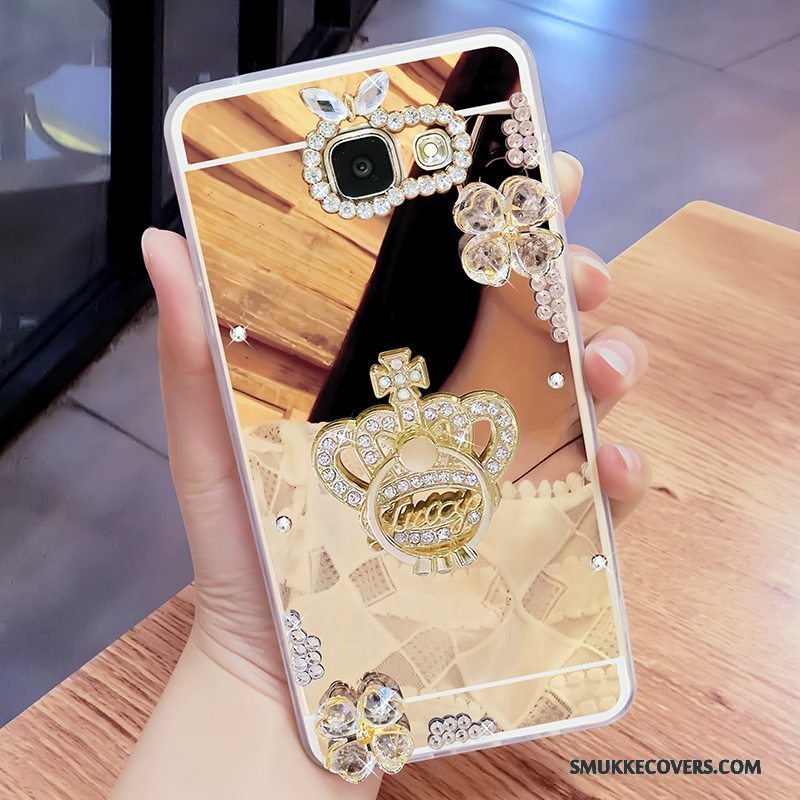 Etui Samsung Galaxy A7 2017 Strass Hængende Ornamenter Spejl, Cover Samsung Galaxy A7 2017 Support Telefonguld