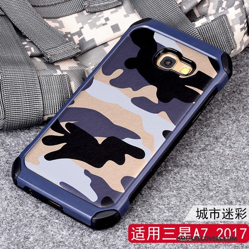 Etui Samsung Galaxy A7 2017 Support Ring Telefon, Cover Samsung Galaxy A7 2017 Silikone Anti-fald Blå
