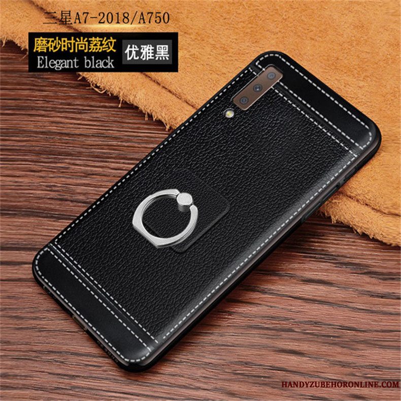 Etui Samsung Galaxy A7 2018 Læder Litchi Nubuck, Cover Samsung Galaxy A7 2018 Beskyttelse Mønster Telefon