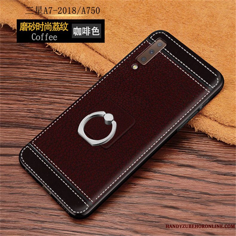 Etui Samsung Galaxy A7 2018 Læder Litchi Nubuck, Cover Samsung Galaxy A7 2018 Beskyttelse Mønster Telefon