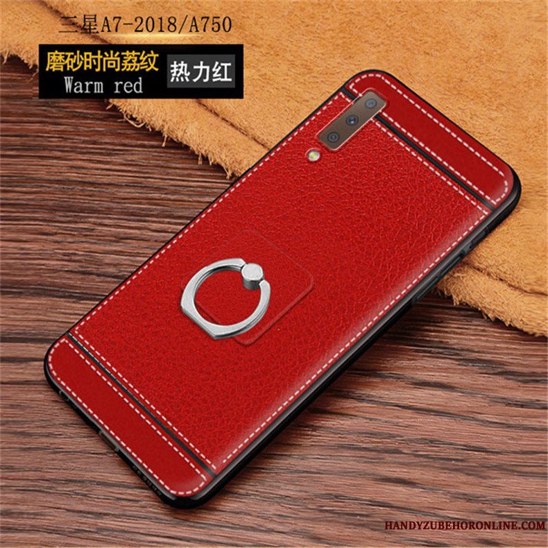 Etui Samsung Galaxy A7 2018 Læder Litchi Nubuck, Cover Samsung Galaxy A7 2018 Beskyttelse Mønster Telefon