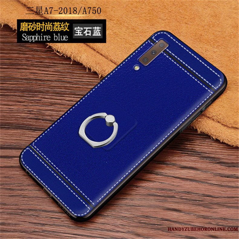 Etui Samsung Galaxy A7 2018 Læder Litchi Nubuck, Cover Samsung Galaxy A7 2018 Beskyttelse Mønster Telefon