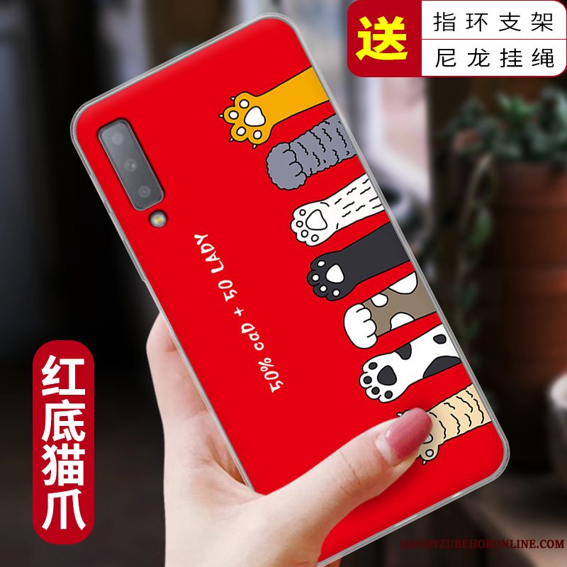 Etui Samsung Galaxy A7 2018 Tasker Anti-fald Net Red, Cover Samsung Galaxy A7 2018 Beskyttelse Tynd Telefon