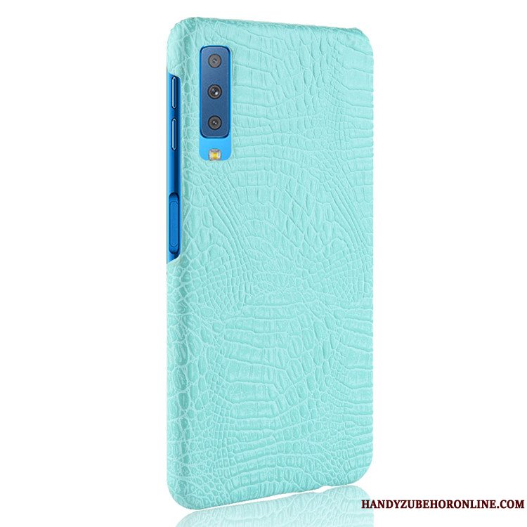 Etui Samsung Galaxy A7 2018 Vintage Blå Hård, Cover Samsung Galaxy A7 2018 Læder Telefonkrokodille