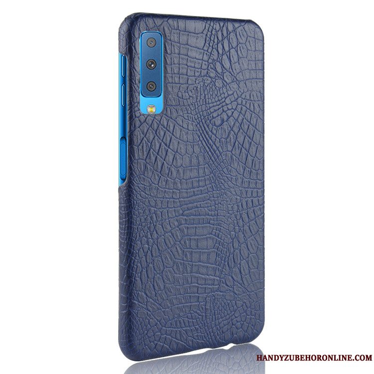 Etui Samsung Galaxy A7 2018 Vintage Blå Hård, Cover Samsung Galaxy A7 2018 Læder Telefonkrokodille