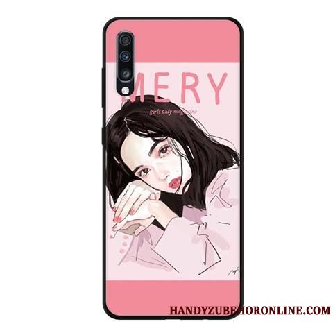 Etui Samsung Galaxy A70 Beskyttelse Telefonsort, Cover Samsung Galaxy A70 Blød Lyserød Nubuck