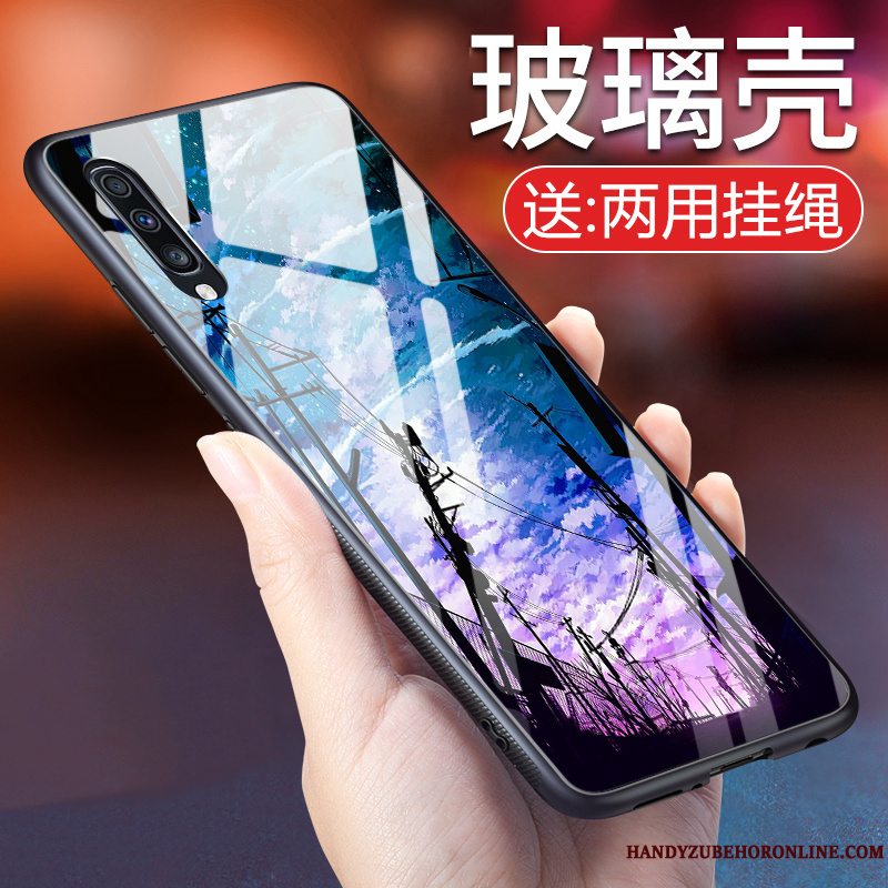 Etui Samsung Galaxy A70 Blød Blå Telefon, Cover Samsung Galaxy A70 Tasker Trend Hærdet Glas