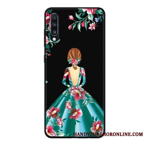 Etui Samsung Galaxy A70 Cartoon Blonder Gaze, Cover Samsung Galaxy A70 Blød Nubuck Sort