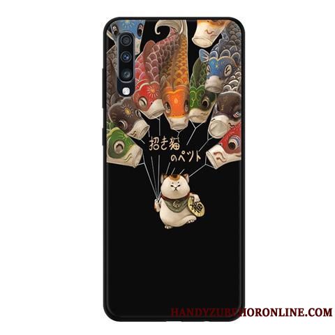 Etui Samsung Galaxy A70 Cartoon Blonder Gaze, Cover Samsung Galaxy A70 Blød Nubuck Sort