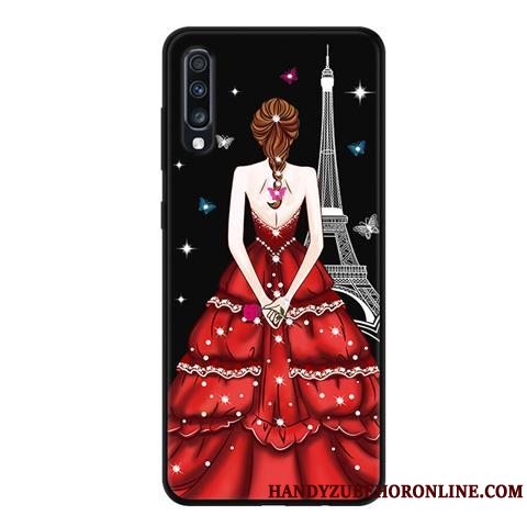 Etui Samsung Galaxy A70 Cartoon Blonder Gaze, Cover Samsung Galaxy A70 Blød Nubuck Sort