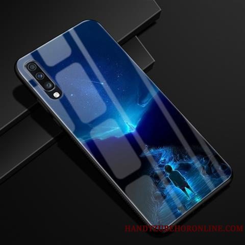 Etui Samsung Galaxy A70 Kreativ Glas Anti-fald, Cover Samsung Galaxy A70 Beskyttelse Telefonblå