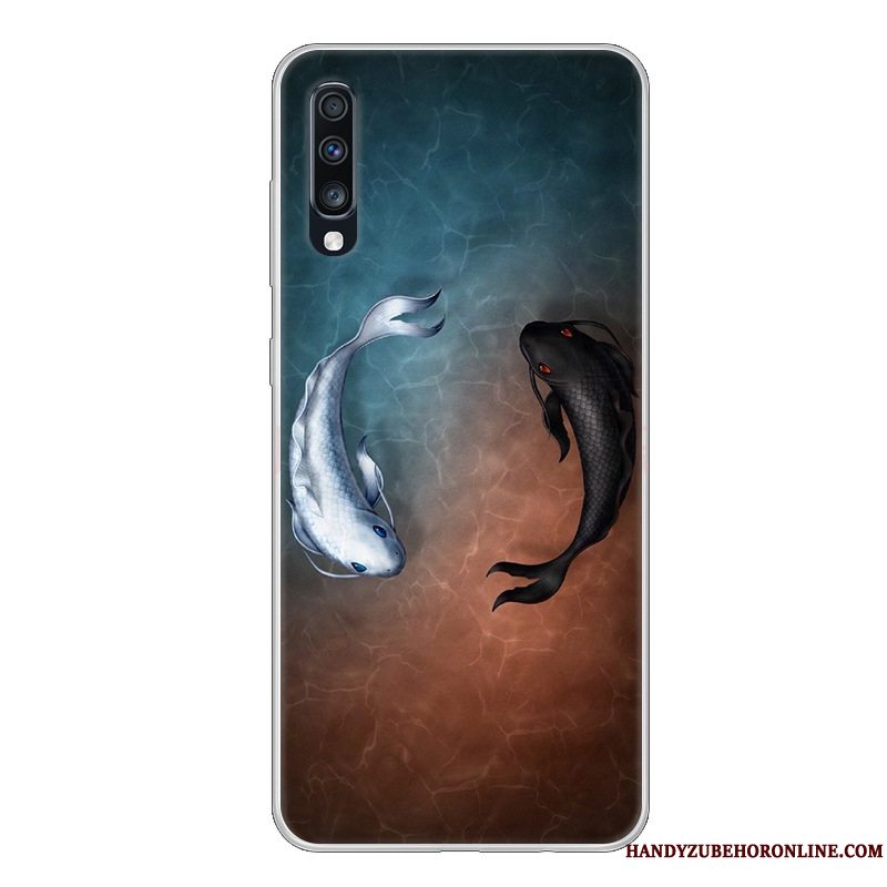 Etui Samsung Galaxy A70 Silikone Anti-fald Telefon, Cover Samsung Galaxy A70 Blød Hvid Sort