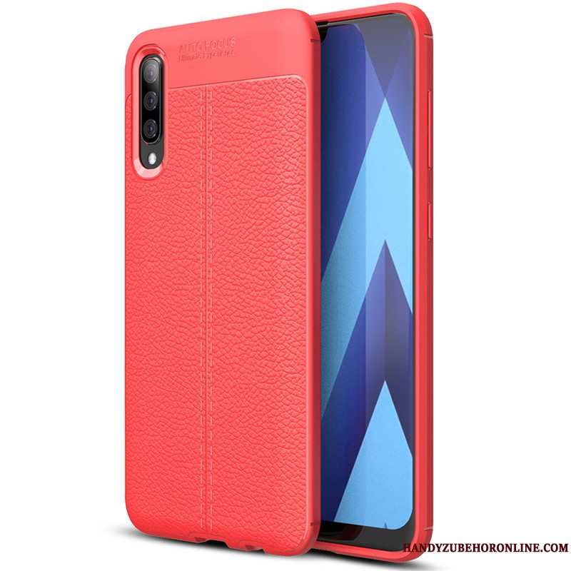 Etui Samsung Galaxy A70 Silikone Mønster Litchi, Cover Samsung Galaxy A70 Blød Telefonrød