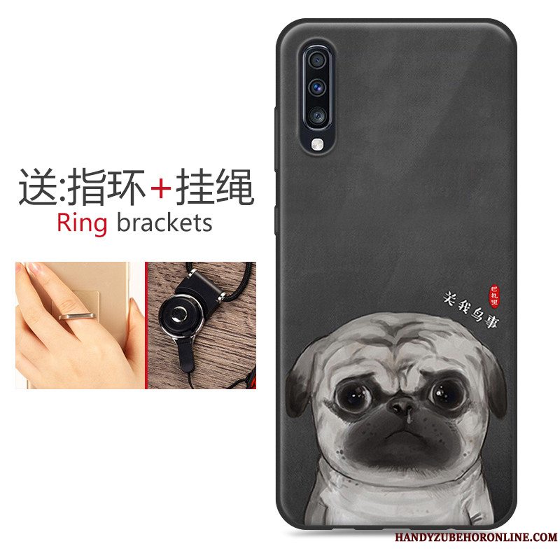 Etui Samsung Galaxy A70 Silikone Sort Blomster, Cover Samsung Galaxy A70 Tasker Hængende Ornamenter Telefon