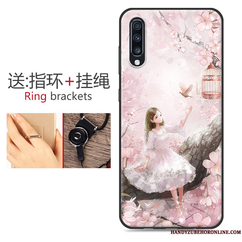 Etui Samsung Galaxy A70 Silikone Sort Blomster, Cover Samsung Galaxy A70 Tasker Hængende Ornamenter Telefon