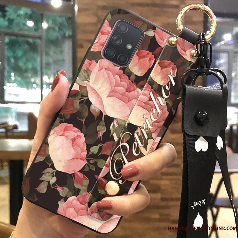 Etui Samsung Galaxy A71 Beskyttelse Lyserød Lille Sektion, Cover Samsung Galaxy A71 Kreativ Blomster Hængende Ornamenter