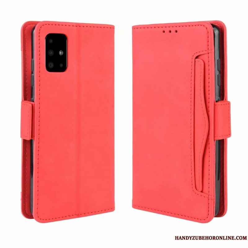 Etui Samsung Galaxy A71 Læder Kort Lyserød, Cover Samsung Galaxy A71 Tegnebog Anti-fald Telefon