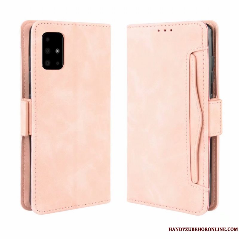 Etui Samsung Galaxy A71 Læder Kort Lyserød, Cover Samsung Galaxy A71 Tegnebog Anti-fald Telefon