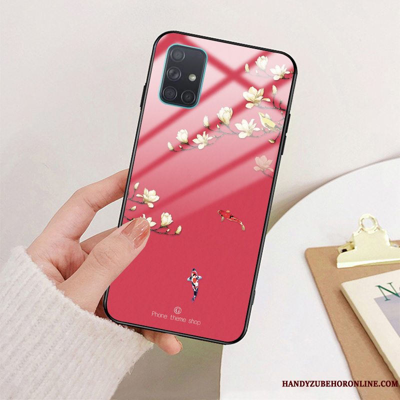 Etui Samsung Galaxy A71 Tasker Telefonanti-fald, Cover Samsung Galaxy A71 Silikone Rød Glas