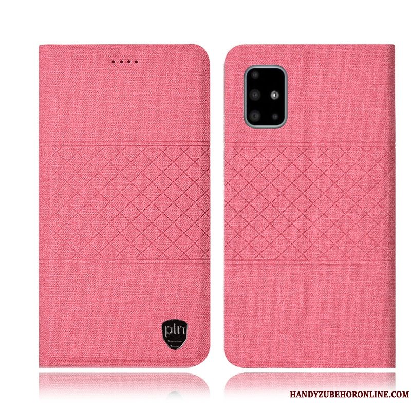 Etui Samsung Galaxy A71 Tasker Telefonbomuld Og Linned, Cover Samsung Galaxy A71 Læder Dyb Farve Ternet