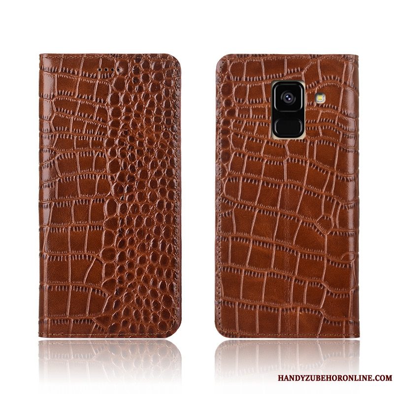 Etui Samsung Galaxy A8 2018 Læder Gul Krokodille, Cover Samsung Galaxy A8 2018 Beskyttelse Telefon