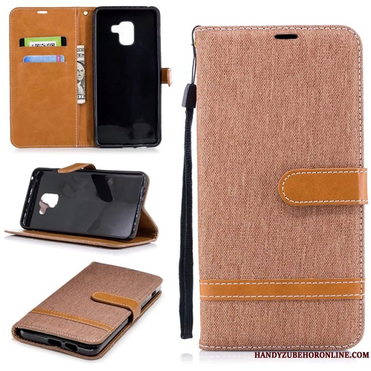 Etui Samsung Galaxy A8 2018 Læder Telefonrød, Cover Samsung Galaxy A8 2018 Tasker Anti-fald Denim