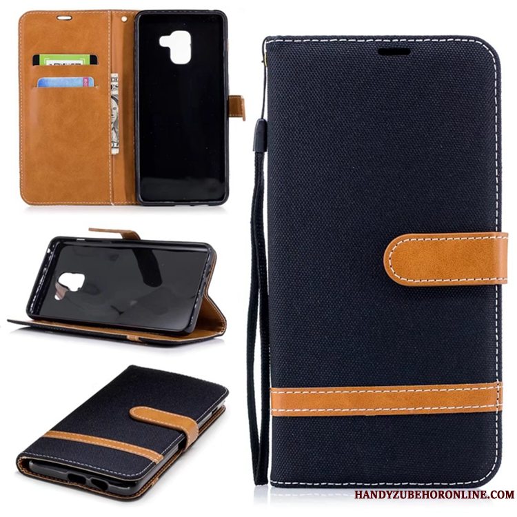 Etui Samsung Galaxy A8 2018 Læder Telefonrød, Cover Samsung Galaxy A8 2018 Tasker Anti-fald Denim