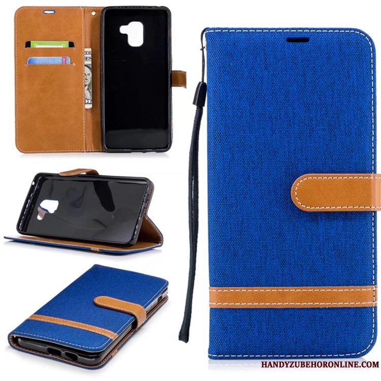 Etui Samsung Galaxy A8 2018 Læder Telefonrød, Cover Samsung Galaxy A8 2018 Tasker Anti-fald Denim