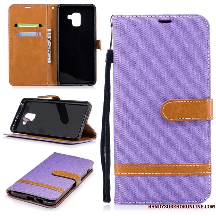 Etui Samsung Galaxy A8 2018 Læder Telefonrød, Cover Samsung Galaxy A8 2018 Tasker Anti-fald Denim