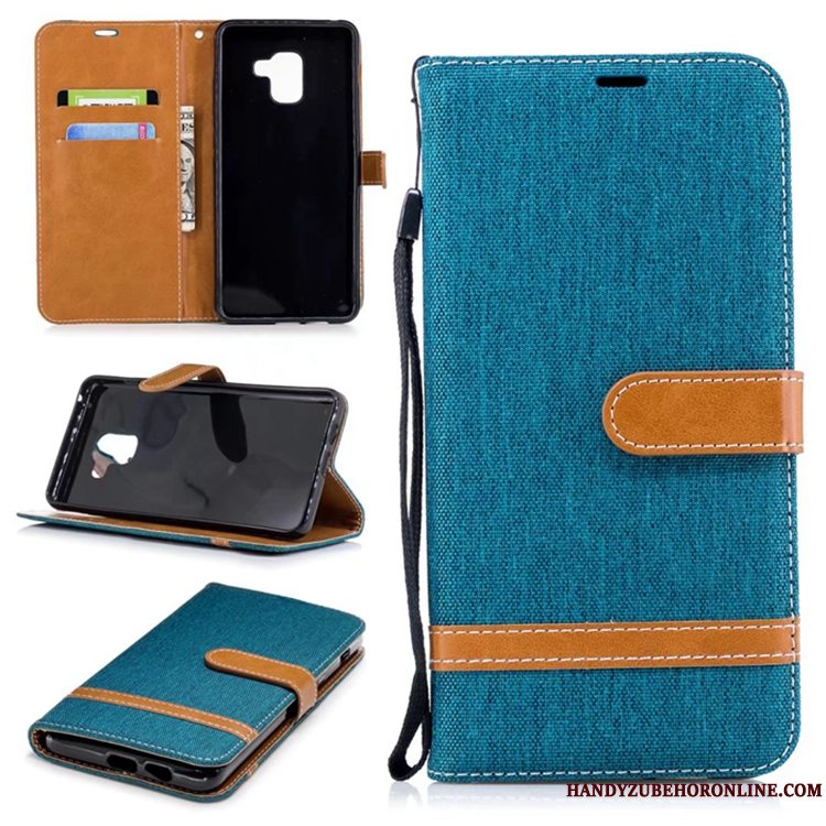 Etui Samsung Galaxy A8 2018 Læder Telefonrød, Cover Samsung Galaxy A8 2018 Tasker Anti-fald Denim