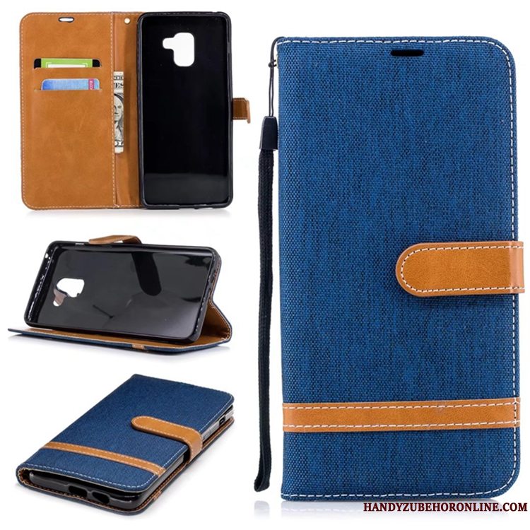 Etui Samsung Galaxy A8 2018 Læder Telefonrød, Cover Samsung Galaxy A8 2018 Tasker Anti-fald Denim