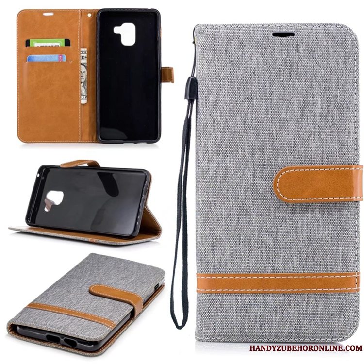 Etui Samsung Galaxy A8 2018 Læder Telefonrød, Cover Samsung Galaxy A8 2018 Tasker Anti-fald Denim