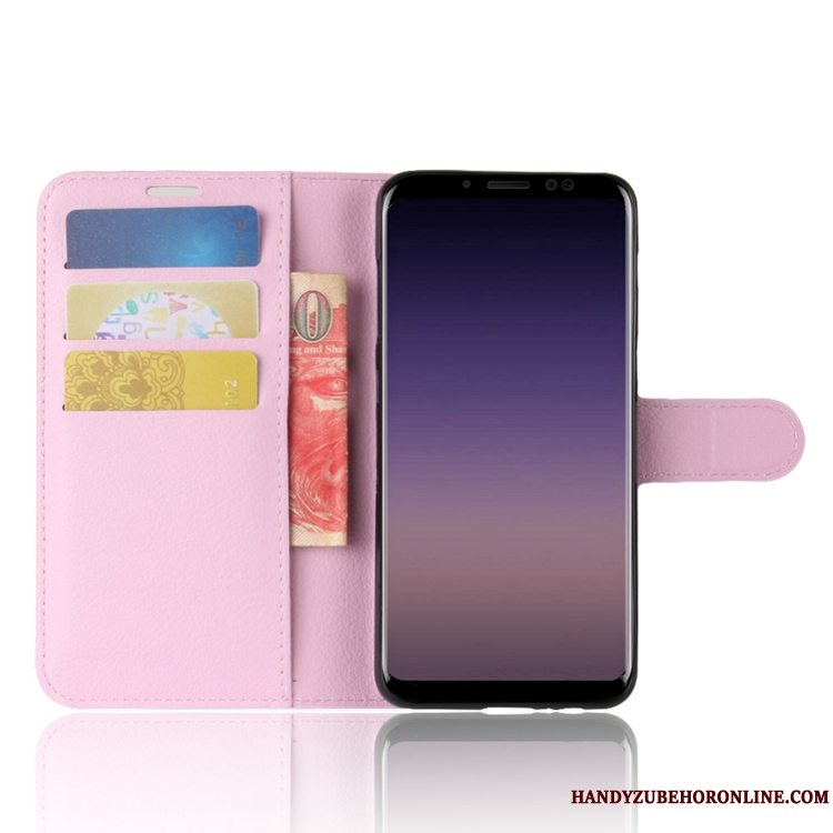 Etui Samsung Galaxy A8 2018 Tasker Kort Trend, Cover Samsung Galaxy A8 2018 Tegnebog Telefonlyserød