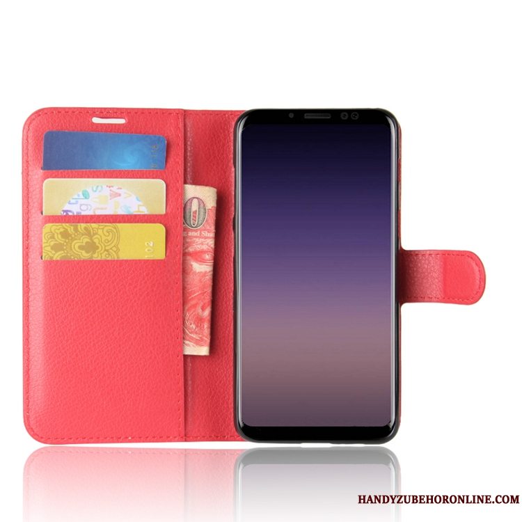 Etui Samsung Galaxy A8 2018 Tasker Kort Trend, Cover Samsung Galaxy A8 2018 Tegnebog Telefonlyserød