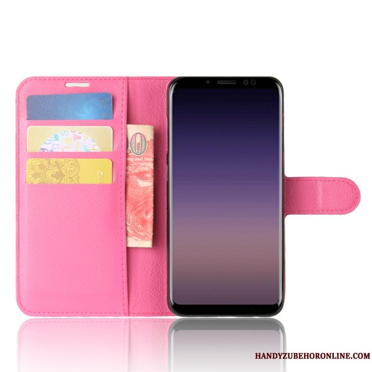 Etui Samsung Galaxy A8 2018 Tasker Kort Trend, Cover Samsung Galaxy A8 2018 Tegnebog Telefonlyserød