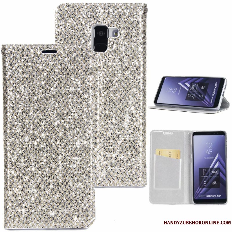 Etui Samsung Galaxy A8 2018 Tasker Pulver Telefon, Cover Samsung Galaxy A8 2018 Læder Anti-fald Lilla