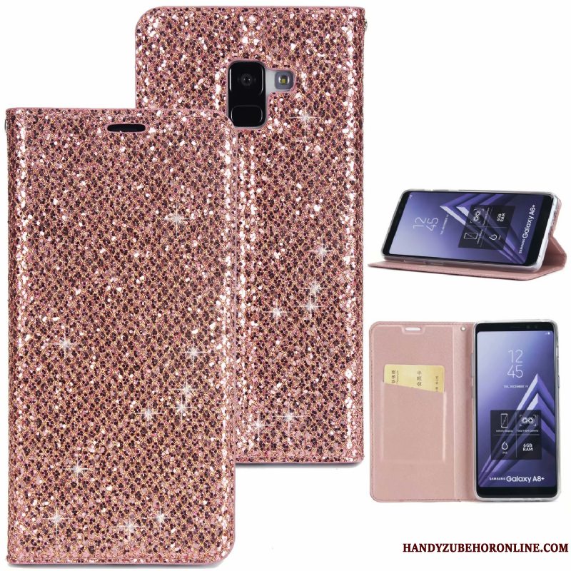 Etui Samsung Galaxy A8 2018 Tasker Pulver Telefon, Cover Samsung Galaxy A8 2018 Læder Anti-fald Lilla