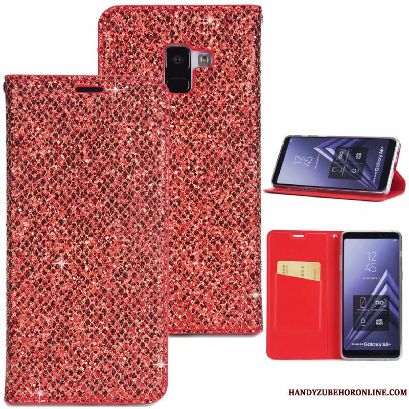 Etui Samsung Galaxy A8 2018 Tasker Pulver Telefon, Cover Samsung Galaxy A8 2018 Læder Anti-fald Lilla