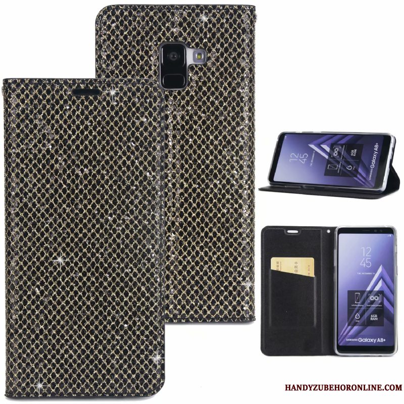Etui Samsung Galaxy A8 2018 Tasker Pulver Telefon, Cover Samsung Galaxy A8 2018 Læder Anti-fald Lilla