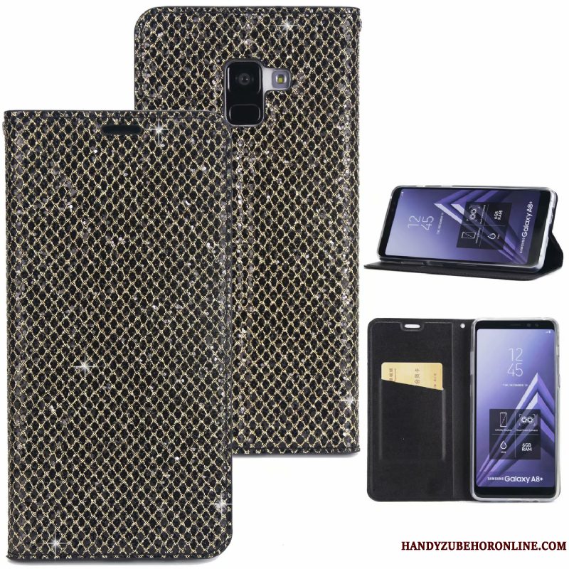 Etui Samsung Galaxy A8 2018 Tasker Pulver Telefon, Cover Samsung Galaxy A8 2018 Læder Anti-fald Lilla