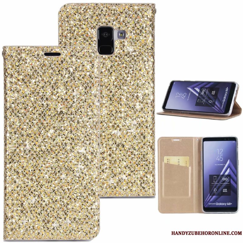 Etui Samsung Galaxy A8 2018 Tasker Pulver Telefon, Cover Samsung Galaxy A8 2018 Læder Anti-fald Lilla