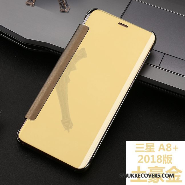 Etui Samsung Galaxy A8+ Beskyttelse Spejl Lyserød, Cover Samsung Galaxy A8+ Læder Anti-fald Telefon