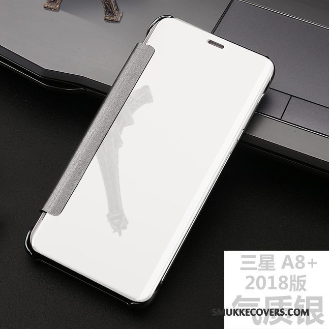 Etui Samsung Galaxy A8+ Beskyttelse Spejl Lyserød, Cover Samsung Galaxy A8+ Læder Anti-fald Telefon